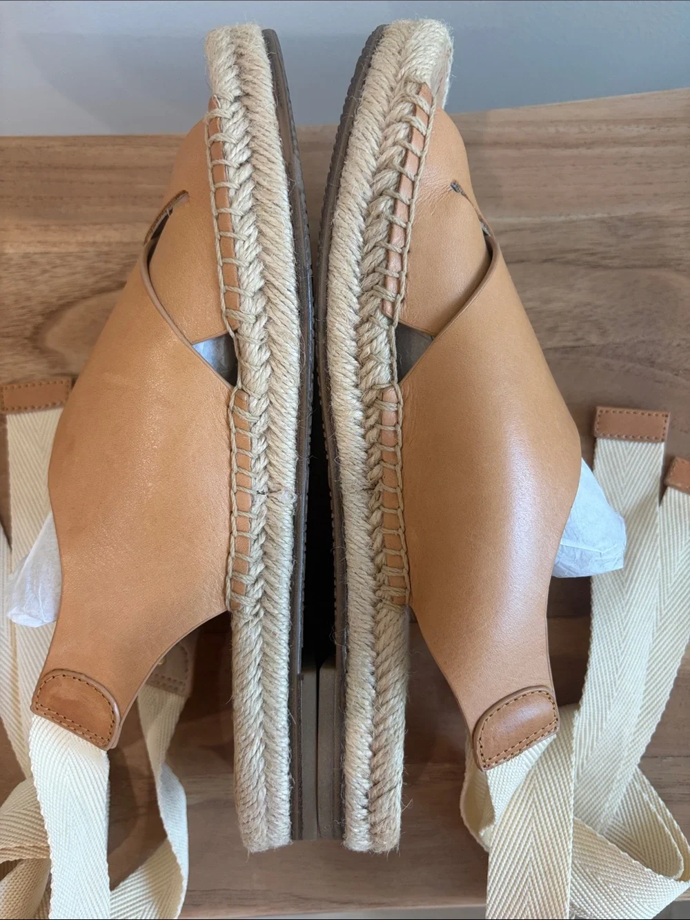 Sam Edelman Tan Leather Crisscross Espadrille Tie Sandals